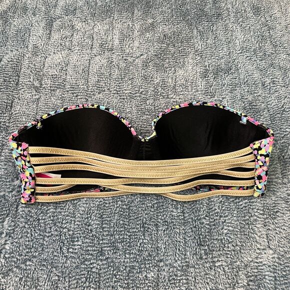 Victoria's Secret Bikini Top 32C Confetti Rainbow Gold Foil Strappy Swim Top - Picture 4 of 7